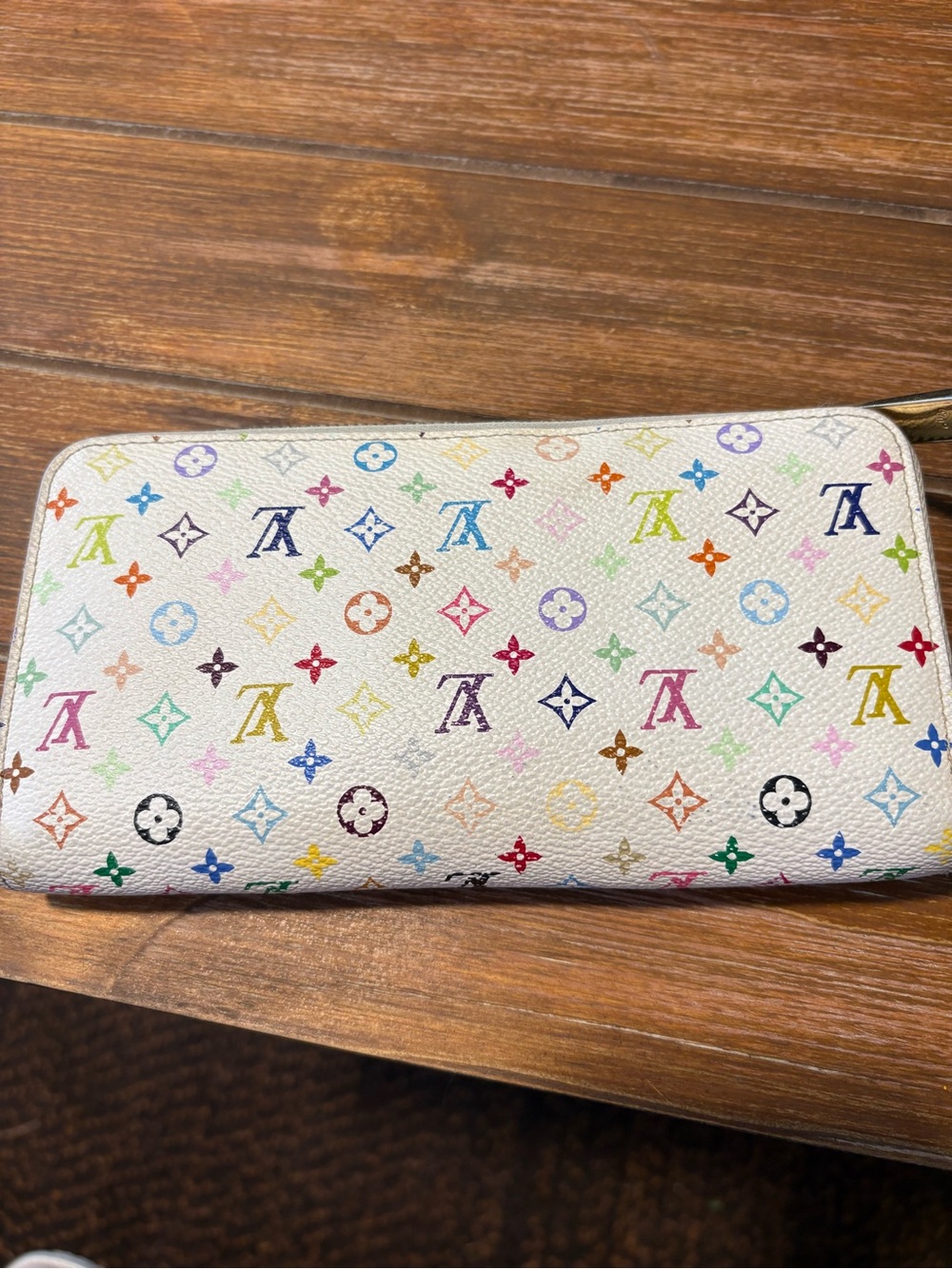 Louis Vuitton White Multicolor Murakami  Monogram Zip Around Wallet